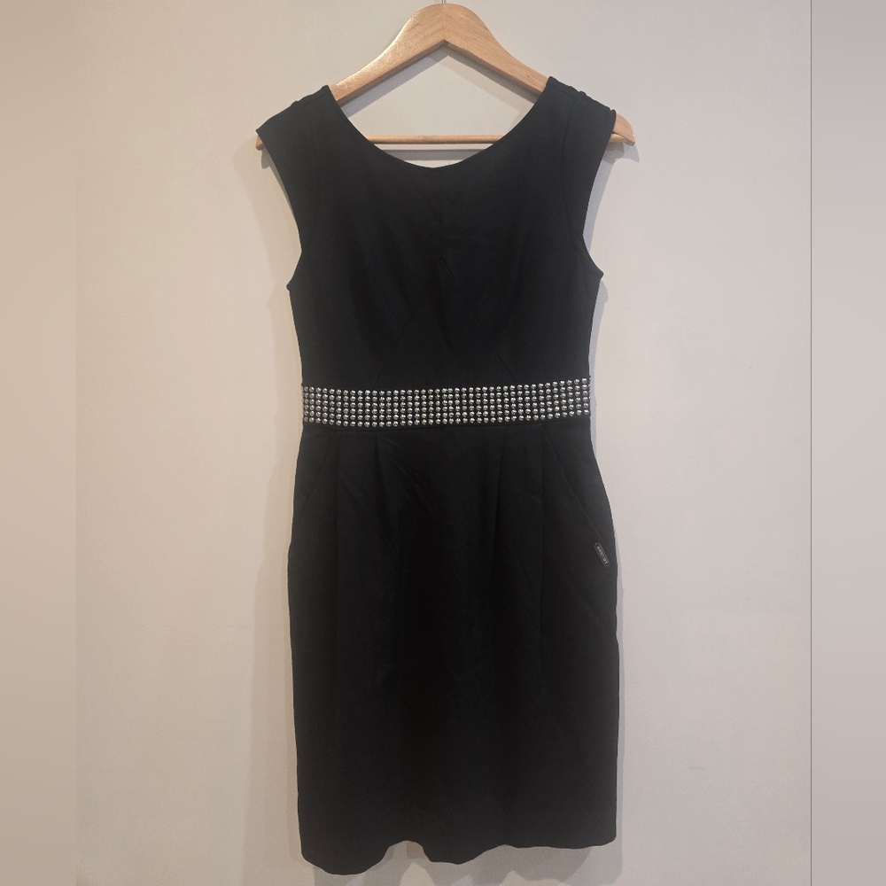 Twin-Set Elegant Black Mini Dress with Silver Accents